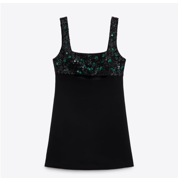 Zara Embroidered Yoke Mini Sequin Dress
Limited Edition in Black / Green - Picture 5 of 13